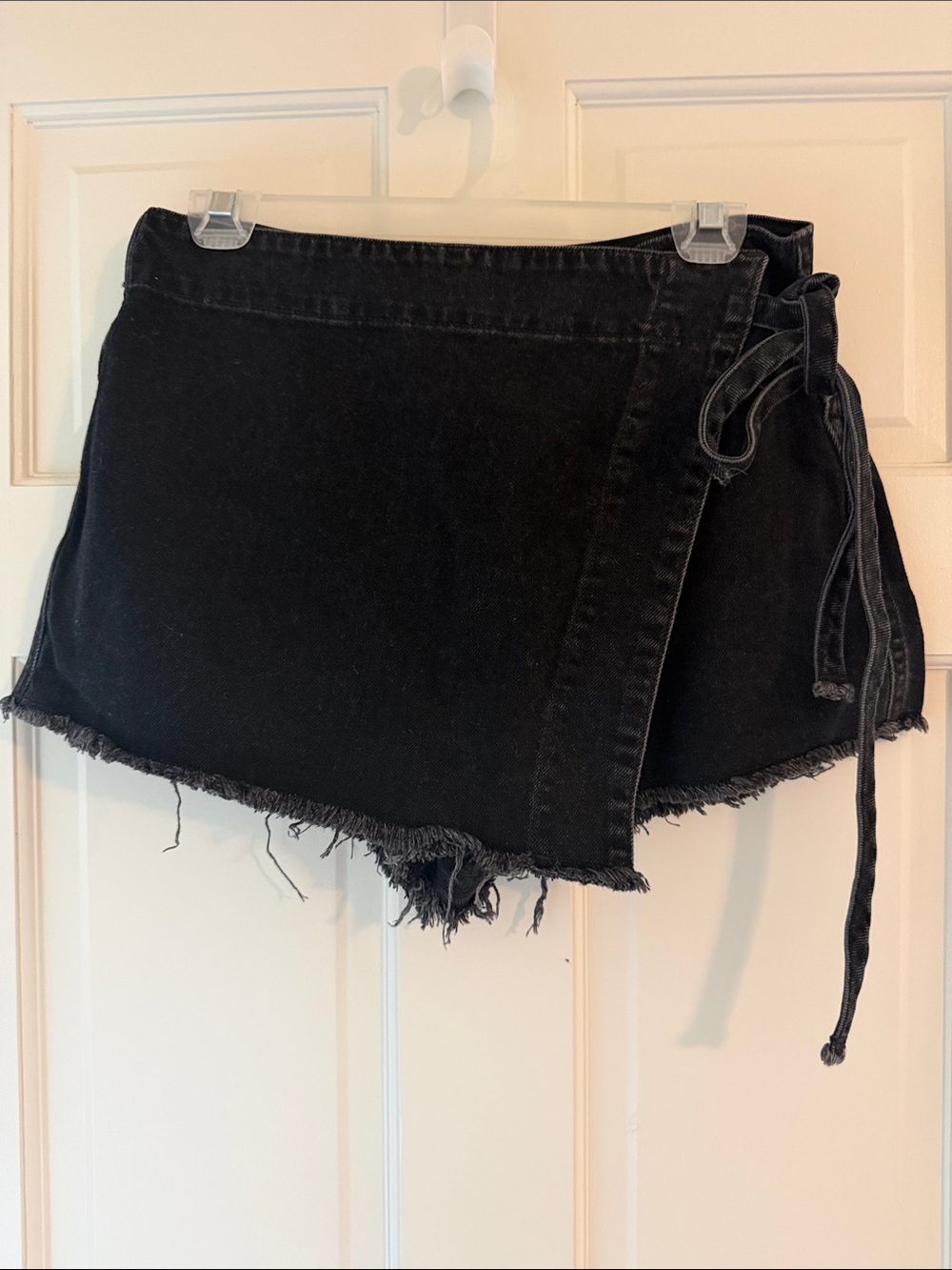 Free People Black Wrap Denim Skort with Side Tie